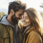 portrait couple love showing affection